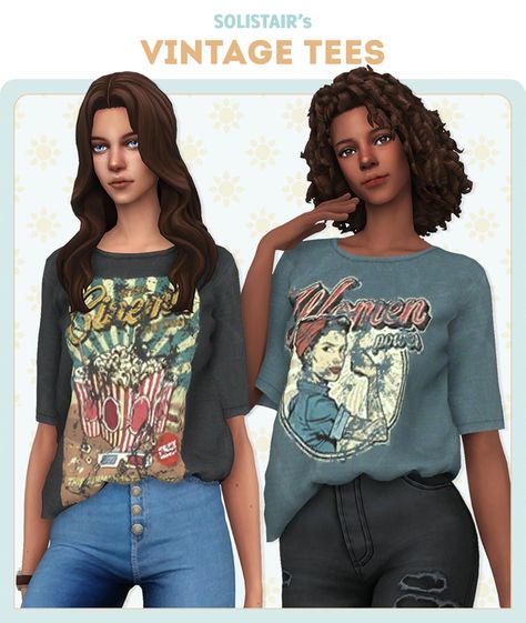 Vintage Tees | Solistair on Patreon Sims 4 Cc Shirts Female Aesthetic, Best Sims 4 Alpha Cc, Sims Cc Vintage Clothes, The Sims 4 Cc 90s Clothes, Sims 4 Cc Clothes Female Boho, Sims 4 Cc Baddie Pants, Sims4 Woman Clothes, Fat Sims 4 Cc, Sims 4 Cc Graphic Tees Patreon