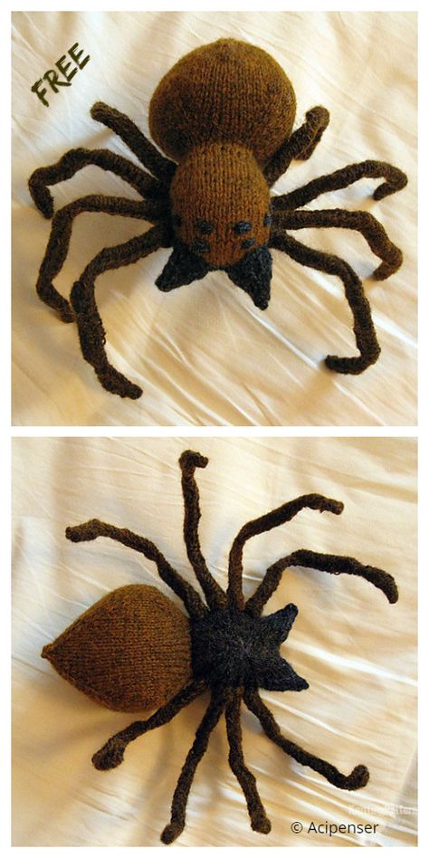 Halloween Knit Toy Spider Free Knitting Pattern Spider Sewing Pattern, Halloween Knitting Patterns Free, Knitted Spider, Halloween Knit, Halloween Knitting Patterns, Halloween Knitting, Spider Pattern, Arm Knitting Blanket, Animal Knitting Patterns