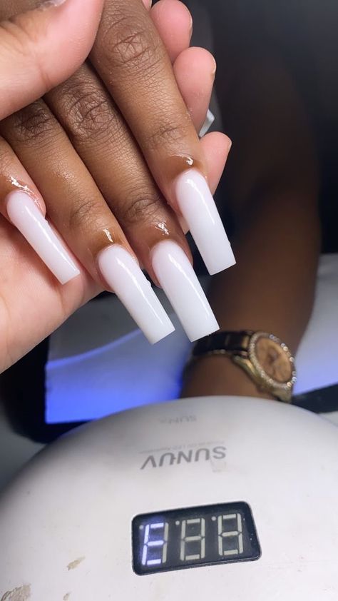 White Acrylic Nails Plain, White Nails Plain, Plain White Acrylic Nails, Plain Square Acrylic Nails, Nails Acrylic Plain, Nut Color Nails, Plain Simple Nails, Plain Nails Acrylic, Plain Acrylics