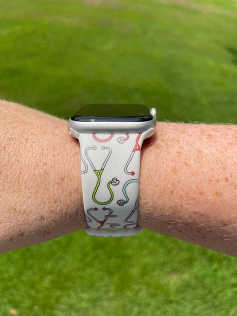 This nurse stethoscope watch band for Apple watches is exclusive and you will not find this watch band anywhere else!  Stand out from the crowd with this one of a kind watch band! These are printed in house in the USA!! These are NOT printed in China! I guarantee my prints not to wear off! Fits Apple watches series 1-7. Note: Are you a business and want your own exclusive watch band prints? Message me! :) Band Prints, Vitamin Therapy, Nursing School Essential, Medicine Studies, Dental Gifts, Nurse Watch, Nurse Stethoscope, Medicine Student, Nurse Stuff