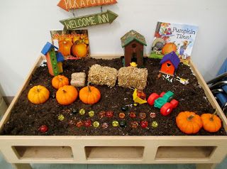 StrongStart: Revisiting the Pumpkin Patch - Small World Play Pumpkin Patch Small World Play, Halloween Small World Play, Story Provocations, Autumn Eyfs Activities, Pumpkin Story, Fall Sensory Bin, Halloween Activities Preschool, Preschool Fall, Room On The Broom