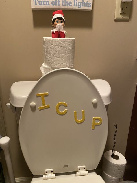 Hilarious Elf on the Shelf idea. Elf ICUP toddler or kindergarten funny #elf Elf Ideas Easy, Awesome Elf On The Shelf Ideas, Elf Magic, Elf Props, Elf Activities, Xmas Elf, Elf Antics, Elf Fun, Buddy The Elf