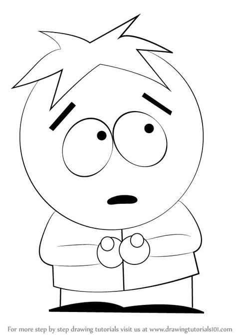 Butters Drawing South Park, Diy South Park Decor, Southpark Drawing Easy, South Park Drawings Pencil, Butters Tattoo South Park, Drawing Ideas South Park, South Park Canvas Painting, South Park Outline, How To Draw South Park Characters