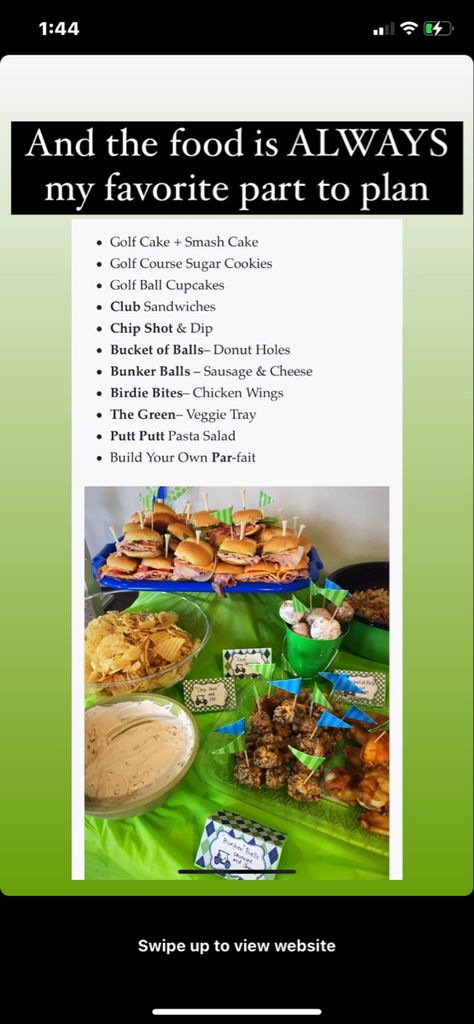 Golf Party Themed Food, Golf Club Sandwiches, Putt Putt Birthday Party, Hole In One Birthday Party Food, Golf Birthday Food Ideas, Golf Birthday Party Food, The Masters Golf Party Food Ideas, Masters Food Party, Golf Themed Food Party Ideas