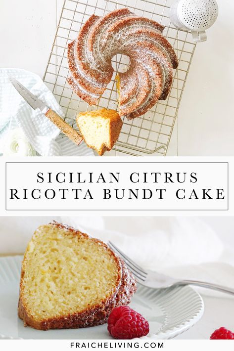 Lemon Ricotta Olive Oil Cake, Lemon Olive Oil Bundt Cake, Ricotta Olive Oil Cake, Ricotta Bundt Cake, Olive Oil Bundt Cake, Orange Olive Oil Cake, Olive Oil Cake Recipe, Fraiche Living, Birthday Cake For Husband