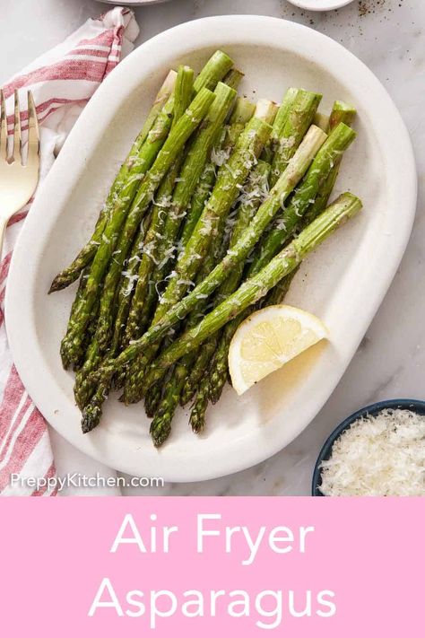 If you're looking for a quick, easy, delicious side dish, my air fryer asparagus recipe is a must-try! With a few basic ingredients and minimal effort, this tasty side is ready in just a few minutes. Frozen Asparagus, Air Fryer Asparagus, Ways To Cook Asparagus, Side Dishes For Fish, Asparagus Fries, Asparagus Recipes, How To Cook Asparagus, Air Fryer Dinner Recipes, Air Fryer Healthy