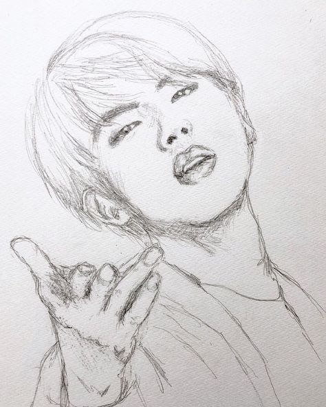 Jin Drawing Easy, Jin Bts Sketch, Jin Bts Drawing, Bts Sketch Drawings, Jin Sketch, Jin Drawing, Bts Sketch, Pencil Sketch Images, Arte Van Gogh