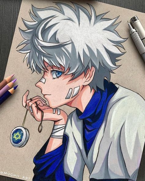 Anime Color Drawing, Hunter Hunter Drawings, Anime Color Pencil Art Drawings, Colored Pencil Anime Art, Anime Drawing With Color, Anime Sketch Colored, Animated Characters Drawings, Anime Color Pencil Art, Enemies Art