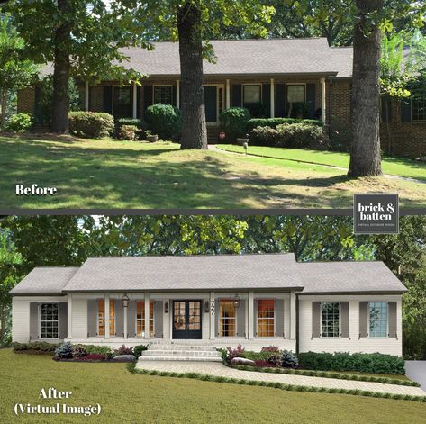 18 Predictions for 2020 Exterior Home Design | Blog | brick&batten Ranch House Remodel, Architecture Renovation, Ranch House Exterior, Painted Brick House, Exterior Home Design, House Makeovers, Ranch Remodel, Ranch Exterior, Brick Ranch