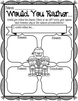 OPINION WRITING WOULD YOU RATHER BE SANTA OR AN ELF GRAPHIC ORGANIZER TEMPLATEFor more products just like this one, check out my new bundle:30 Pages of Language Arts Christmas & Winter Christmas 2nd Grade, Christmas Language Arts Activities, Christmas Opinion Writing, Math 2nd Grade, Holiday Writing Prompts, Christmas Language Arts, Christmas Writing Prompts, December Writing, Opinion Writing Prompts