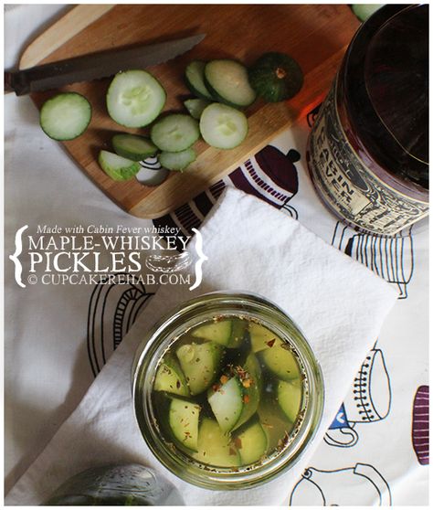 Boozy Pickles, Whiskey Pickles, Pickled Snacks, Pickling Ideas, Apple Canning, Pickle Board, Satisfying Snacks, Maple Whiskey, Pickle Vodka