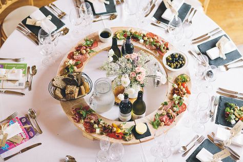 Food Centerpieces Wedding, Food Centerpieces, Family Style Weddings, Kingscote Barn, Charcuterie Board Wedding, Wedding Table Layouts, Country Wedding Photos, Simple Table Settings, Barn Wedding Photos