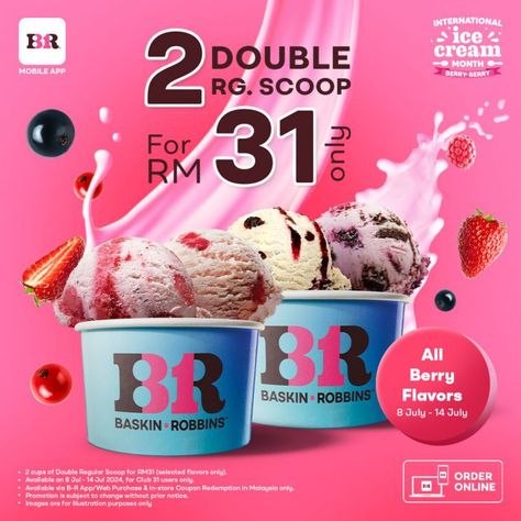 Baskin Robbins International Ice Cream Month Promo: 2 Double Scoop for RM31 (8-14 July 2024) Buttermilk Ice Cream, Berry Cookies, Ice Cream Month, Ice Cream Swirl, Raspberry Sherbet, Raspberry Ice Cream, Love Cafe, Chocolate Torte, Cheesecake Ice Cream