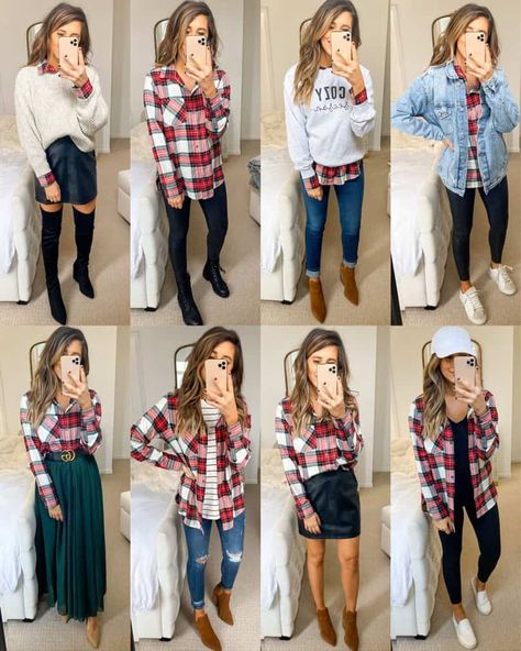 Styling A Flannel, Skirt Booties, Dress Up Buttercup, Dede Raad, Mode Country, Leggings Shoes, Plaid Shirt Outfits, Moda Curvy, Flannel Fashion