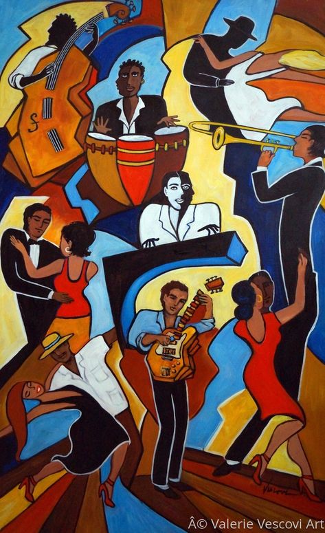 Le Jazz Hot Deux Salsa Dancer, Latino Art, Hot Colors, Jazz Art, Music Painting, Red Art Print, Musical Art, Cubism, Large Painting