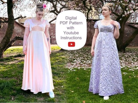 Regency Dress Pattern, Dress Pattern Free, Dress Pattern Pdf, Empire Waist Dress Pattern, Regency Gown, 18th Century Dress, Dresses By Pattern, Costume Sewing Patterns, Dress Ball Gown