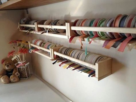 Craft Room Organization Storage, Ikea Bekvam, Ikea Spice Rack, Ribbon Organization, Ribbon Storage, Dream Craft Room, Craft Room Design, Spice Racks, Sewing Room Organization