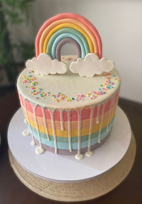 Cake Designs Without Fondant, Rainbow Cake Simple, Simple Rainbow Cake, Korean Lunchbox Cakes, Rainbow Cake Designs, Rainbow Themed Cake, Cakes Without Fondant, Lunchbox Cake, Dedication Cake