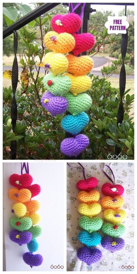 Crochet 3D Heart Keychain Amigurumi Free Patterns Crochet 3d Heart, Keychain Amigurumi, Crochet Keychains, Amigurumi For Beginners, Crochet Bunting, Crochet Hearts, Crochet Idea, Crochet Cat Pattern, Crocheted Items