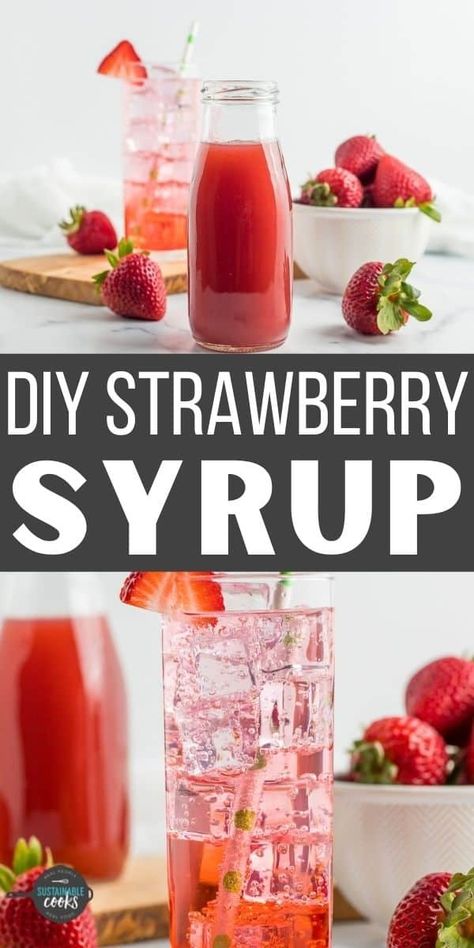 Strawberry Syrup For Drinks, Syrup For Drinks, Homemade Snow Cones, Strawberry Syrup Recipes, Banana Syrup, How To Make Lemonade, Strawberry Simple Syrup, Simple Syrups, Homemade Strawberry Ice Cream