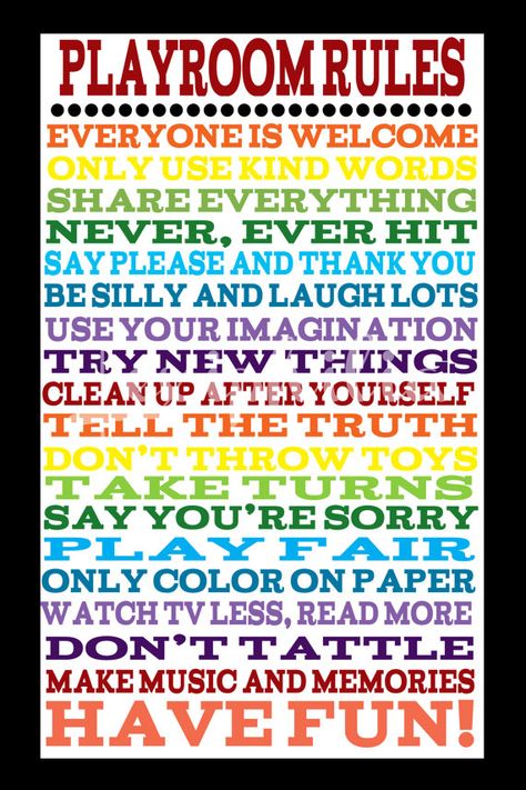 Playroom rules Art for Playroom Play Room Poster by Lexiphilia Kid Decor, Playroom Rules, Boys Playroom, Baby Talk, Homeschool Classroom, Baby Cakes, Kid Room, Toy Rooms, Rainbow Art