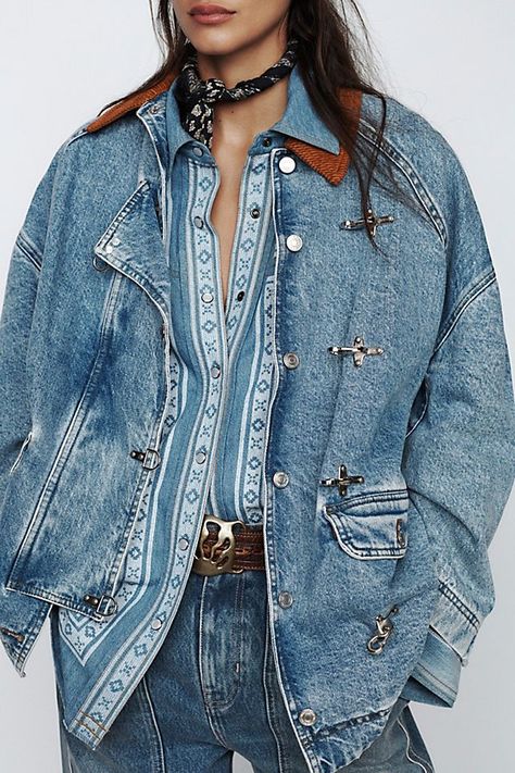 We The Free Denim Barn Coat Alt Cowgirl, Striped Tube Socks, Embroidered Denim Shirt, Barn Coat, Anthropologie Style, Fashion Statements, Fall Clothes, Blue Fits, Embroidered Denim