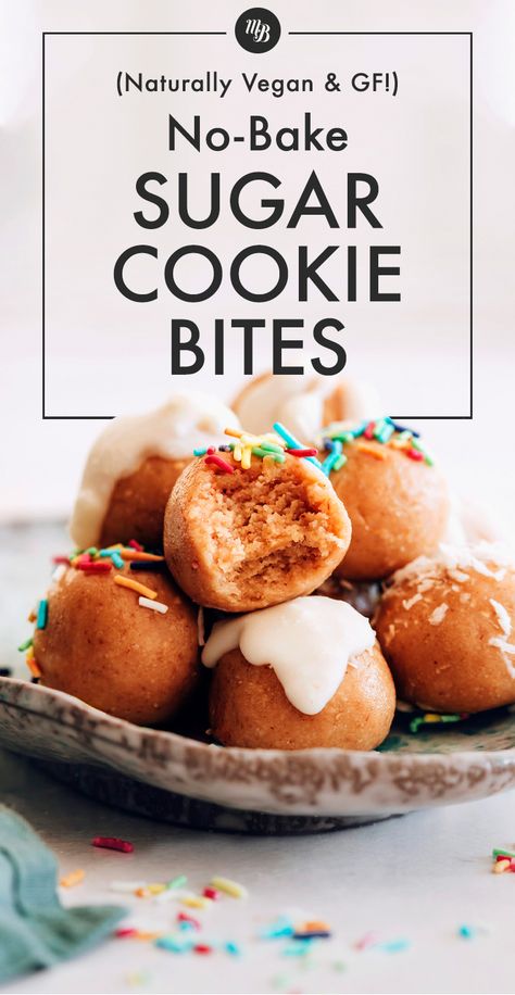 Gf Cheesecake Bites, Easy Brownie Bites, Sugar Cookie Bites, Vegan Gluten Free Cookies, Easy Brownie, No Bake Sugar Cookies, Cookie Bites, Vegan Cookie, Vegan Cookie Dough