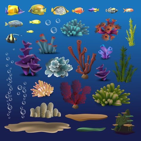 Corales y peces flora submarina fauna ag... | Premium Vector #Freepik #vector #algas-marinas #alga-marina #acuario #arrecifes-coral Flora Marina, Fauna Marina, Sea Art, Animal Posters, Ocean Creatures, Coral Blue, Color Inspiration, Premium Vector, Mood Board