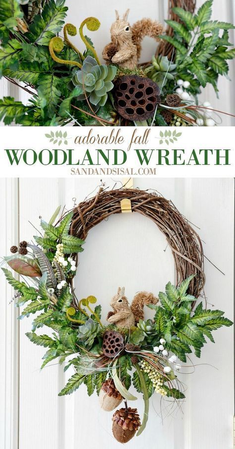 Adorable DIY Fall Woodland Wreath that you can make in 30 minutes! #sandandsisal #fallwreath #wreaths #falldecor #falldecorating #fallcraft #autumndecor #woodland #doordecor #autumnwreath Kitchen Crafts Diy, Woodland Wreath, Autumn Decorating, Diy Garland, Wreath Tutorial, Autumn Wreaths, Fun Diy Crafts, Fall Decor Diy, Fall Diy