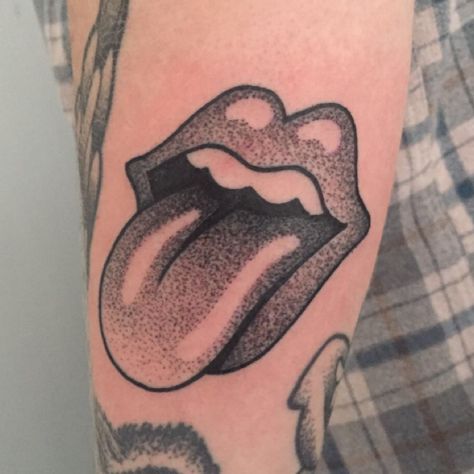 Simple Dot Work Tattoo, Rocker Tattoos For Women, Simple Shaded Tattoos, Rolling Stones Tattoo Ideas, Simple Shading Tattoo, Rock And Roll Tattoo Ideas, Rock Tattoo Music, Rock And Roll Tattoos, Dot Shading Tattoo