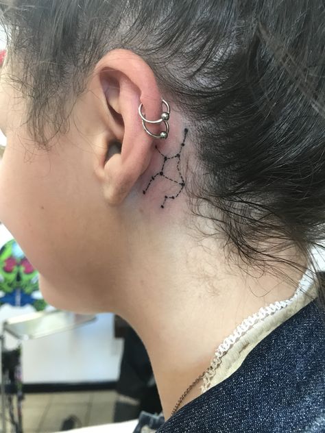 virgo star constellation tattoo 🌟 Virgo Constellation Tattoo Behind Ear, Virgo Behind Ear Tattoo, Virgo Tattoo Behind Ear, Virgo Star Constellation Tattoo, Virgo Star Sign Tattoo, Virgo Sign Tattoo, Star Tattoos Behind Ear, Tattoo Virgo, Virgo Star Constellation