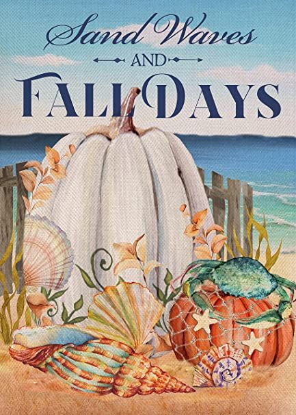 Autumn By The Sea, Fall At The Beach, Coastal Fall Decor Ideas, Coastal Pumpkins, Coastal Autumn, Nautical Outdoor Decor, Window Paint, Fall Paintings, Fall Garden Decor