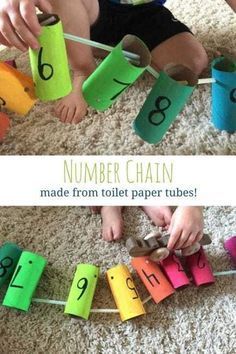 Make an easy number chain with your preschooler - great for learning number orders! Colorful Toilet, Number Activities Preschool, Toilet Paper Tube, Teaching Numbers, Number Activities, Creative Curriculum, Ordering Numbers, Math Methods, Math Activities Preschool