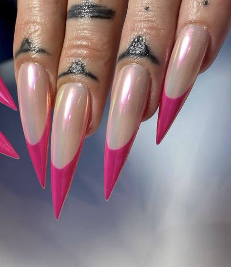 Hot Pink Stiletto Nails Design, French Stiletto Nails, French Stiletto, Pink French Tips, Acrylic Nail Designs Classy, Pink Stiletto Nails, Acrylic Nails Stiletto, Stilleto Nails Designs, Tie Dye Nails