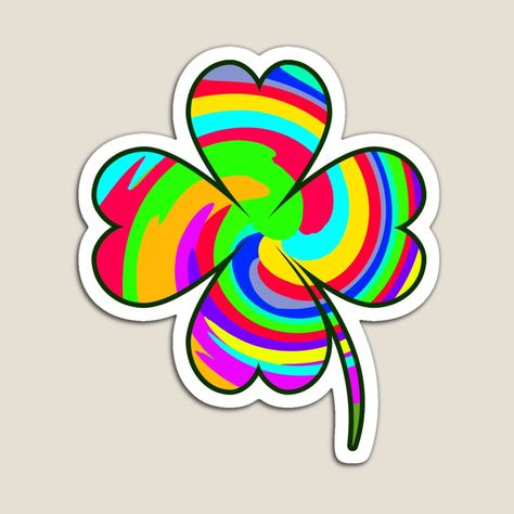 Get my art printed on awesome products. Support me at Redbubble #RBandME: https://www.redbubble.com/i/magnet/Lucky-Shamrock-Abstract-Rainbow-Twirl-Four-Leaf-Clover-by-ChristmasIdeas/69011628.TBCTK?asc=u Four Leaf Clover Doodle, Four Leaf Clover Painting, Rainbow Shamrock, Watercolor 4 Leaf Clover, Clover Sticker, Clover Tattoos, Indie Art, Rainbow Abstract, Four Leaves