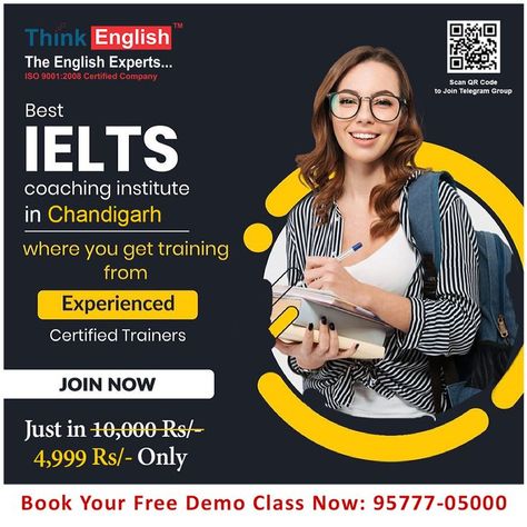 #Join ThinkEnglish, The Most trusted IELTS Coaching Classes in Chandigarh to Fulfill Your Dream of Studying or Work in Abroad. #IELTS Course at Just Rs 4,999/- Rs ONLY Book Your Instant Free Demo Class NOW Call us on: 95777-05000 Registration Open for IELTS (Offline and Online Batches) #ieltsvocabulary #ieltsexam #ieltscourse #onlinecoaching #onlineclasses #goabroad #internationalstudents #learningeveryday #students #ieltspreparation #studentsuccess #FreeDemoClass #AbroadStudy #learnenglishnow Class Poster Design, Ielts Exam, Ielts Coaching, Education Poster Design, Class Poster, Coaching Classes, Photoshop Tutorial Photo Editing, School Creative, Social Media Advertising Design