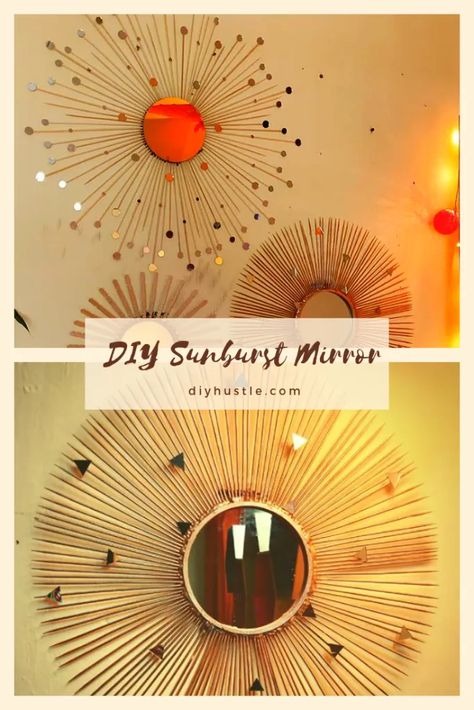 Diy Sunburst Mirror, Sunburst Mirror Wall, Mirrors Diy, Small Round Mirrors, Sun Wall Decor, Sun Mirror, Gold Sunburst, Stunning Interior Design, Making A Budget