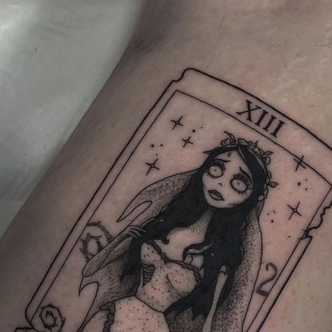 Katherine on Instagram: "Emily/corpse bride for Emily, hehe. Thank you much!! Done @wrightstreetcollective #corpsebride #corpsebridetattoo #emilycorpsebride #timburton #timburtontattoo #spookytattoo" Bride Tattoo Ideas, Corpse Bride Tattoo Ideas, Corpse Bride Tattoo, Gothic Quotes, Bride Tattoo, Tim Burton Tattoo, Emily Corpse Bride, Small Chest Tattoos, Tarot Tattoo