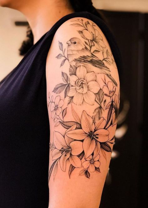 Realistic Bird Tattoo, Bird Shoulder Tattoos, Bird And Flower Tattoo, Bird Tattoo Sleeves, Bird Tattoos Arm, Bluebird Tattoo, Bird Tattoos For Women, Cardinal Tattoos, The Best Tattoos