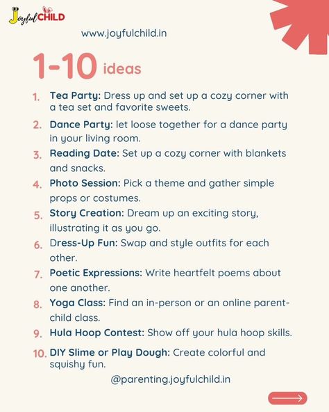 "💖 75 Mother-Daughter Date Ideas for Quality Time Together 💖 Looking to strengthen the bond with your daughter while creating beautiful memories? From cozy movie nights to adventurous day trips, here�’s a treasure trove of 75 fun, unique ideas to make each moment count. 🌸✨ 💕 Whether she’s a little one or a teenager, each idea is designed to nurture your connection, build trust, and add joy to her world. Swipe for inspiration and start planning those special moments that will be cherished for... Mother Daughter Dates, Mother Daughter Date Ideas, Beautiful Memories, Date Ideas, Movie Nights, Build Trust, Her World, Dance Party, Cozy Corner