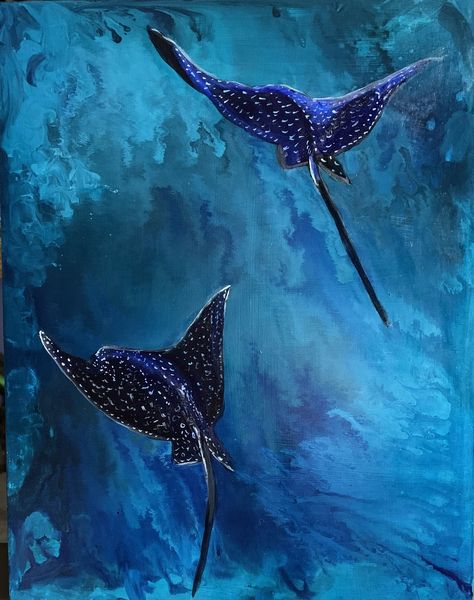 Marine Animal Painting, Sting Ray Painting Acrylic, Stingray Painting Acrylic, Mantaray Art, Whale Painting Acrylic, Sting Ray Art, Underwater Art Painting, Ocean Animal Painting, Ocean Painting Ideas