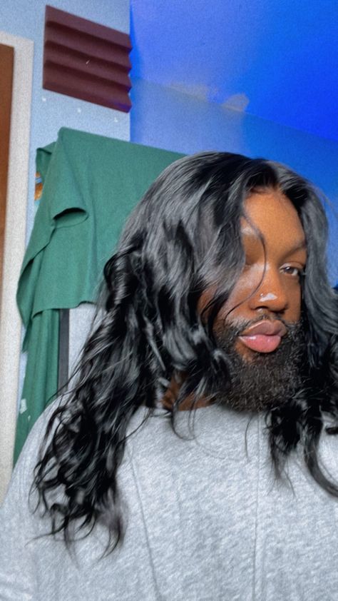 Black men with long straight hair #lacewigs #longhairmen #beard #taixchi Black Men With Straight Hair, Men Wigs Lace, Black Men Straight Hair, Men With Long Straight Hair, Black Men With Long Hair, Body Wave Lace Wig, Men's Wigs, Black Boy, Young Black