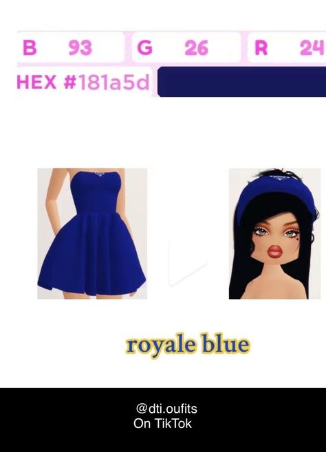 Blue Color Hex, Roblox Items, Navy Blue Outfit, Colour Codes, Code Clothing, Dti Hacks, Midnight Blue Color, Dti Fits, Dti Ideas