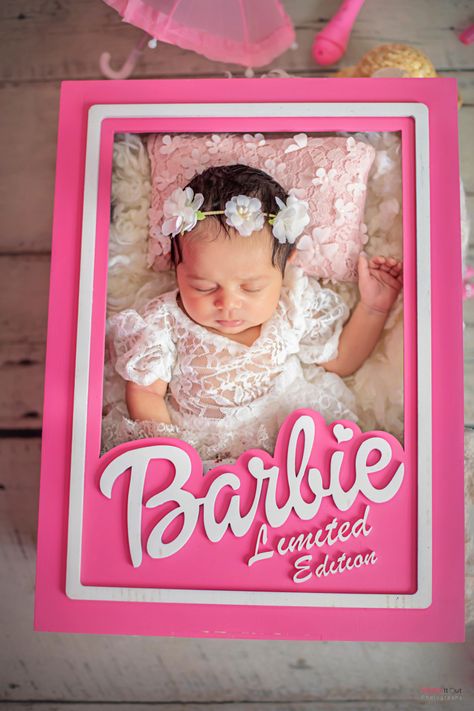 Barbie Frame Photoshoot, Barbie Newborn Photoshoot, Baby Girl Pictorial Ideas, Baby Barbie Photoshoot, Barbie Photoshoot Ideas, Barbie Photoshoot, Outdoor Baby Photography, Studio Baby Photography, Limited Edition Barbie