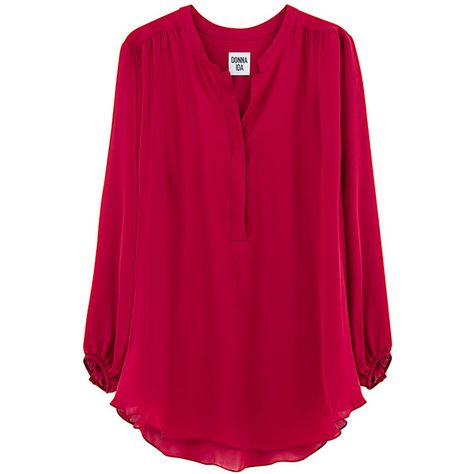 DONNA IDA Poet Don't Know It Blouse - Rougey Red ($280) ❤ liked on Polyvore featuring tops, blouses, rougey red, silk tops, red blouse, oversized blouse, red top and pink blouse Red Silk Top, Pink Silk Blouse, Red Silk Blouse, Cotton Tops Designs, Clothes For Women Over 50, Girls Dresses Sewing, Kurti Designs Latest, Ladies Blouse Designs, Oversized Blouse