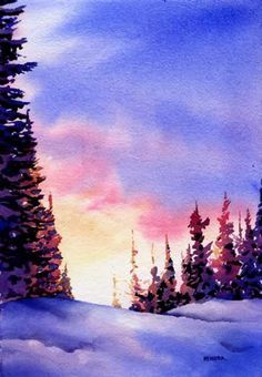 easy watercolor painting for beginners - Google Search                                                                                                                                                      More Paintings Videos, Watercolor Easy, Beginning Watercolor, Watercolor Painting For Beginners, Watercolor Sky, Watercolor Paintings For Beginners, Winter Watercolor, Painting For Beginners, Watercolor Paintings Easy