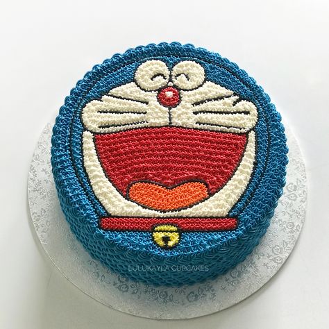 Doraemon buttercream cake Kue Tart Doraemon, Doraemon Cake Designs, Doremon Cake Designs, Cake Kartun, Doraemon Cake, Birthday Cake For Father, Gucci Cake, 1st Birthday Boy Themes, Dq Cakes