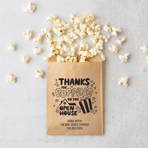 Customizable | Set of "Thanks for Popping By the Open House" Bakery Bags | 8-BB Glassine Paper, Bakery Bags, Real Estate Postcards, Real Estate Agent Marketing, Referral Cards, Spooky Treats, Running Gifts, Client Gifts, Pretzels