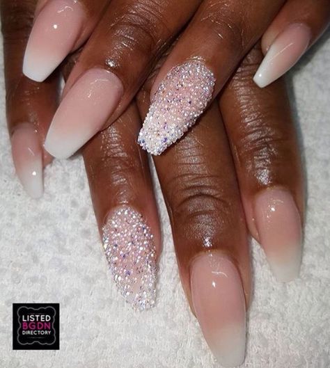 Brides Acrylic Nails, Wedding Guest Nails Coffin, Special Event Nails, Black Bride Nails, Wedding Nails For Black Bride, Natural Wedding Nails For Bride, Formal Pedicure Ideas, Pink And White Ombre Nails Almond, Engagement Nails Acrylic