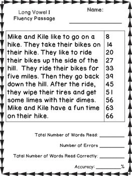 Here is a great packet including 14 activities to help your little ones practice CVCe long vowel I.  Included in this set is a variety of activities to focus on fluency, comprehension, decoding and spelling skills.  These activities can be used for practice, homework, assessments and more.  Included in this download: - Fluency passage (3 styles) - 2 sets of comprehension questions - 2 spelling printables - 2 Cloze Reading activities - 2 Read and Draw worksheets - 2 Long i/Short i cut and paste s Reading Fluency Activities, Reading Fluency Passages, Long Vowel Words, Reading Phonics, Fluency Activities, Fluency Passages, Tutoring Business, Reading Tutoring, Reading Assessment